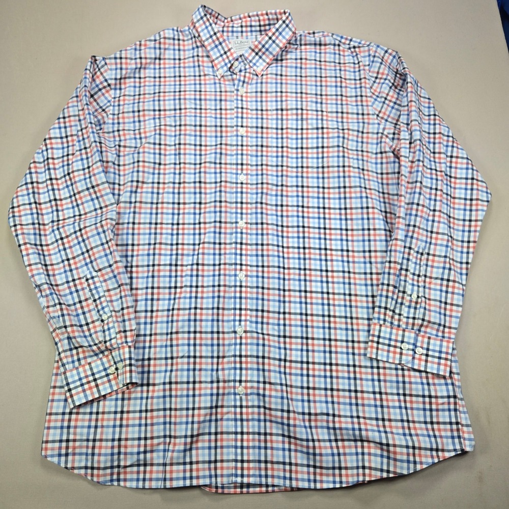 L.L. Bean Shirt Plaid Traditional Fit Button Down Blue Red Mens XXXL-Tall 288293